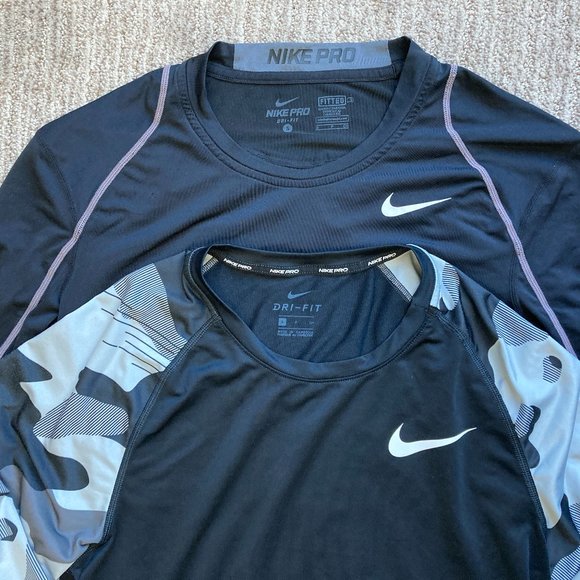 Lot of 2 Men's Small Nike Pro Dri Fit Fitted Long Sleeve Shirts Black Camo - Picture 5 of 8
